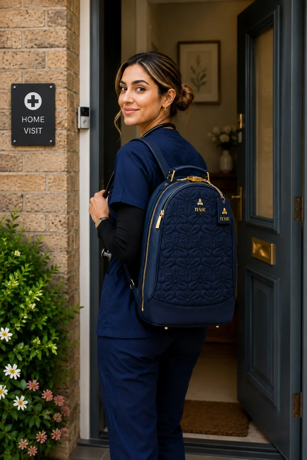 Female healthcare professional carrying vegan & recycled doctor's bag